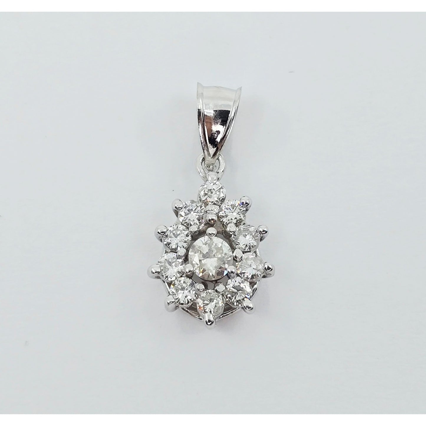 14K White Gold Drop Dangle Diamond Pear Shaped Charm Pendant