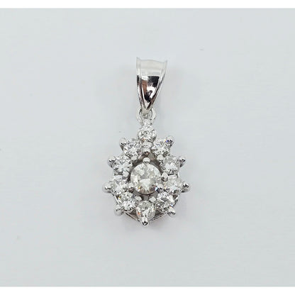 14K White Gold Drop Dangle Diamond Pear Shaped Charm Pendant