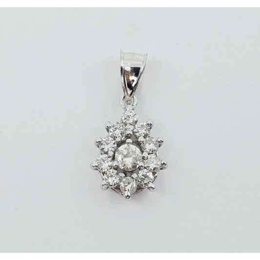 14K White Gold Drop Dangle Diamond Pear Shaped Charm Pendant