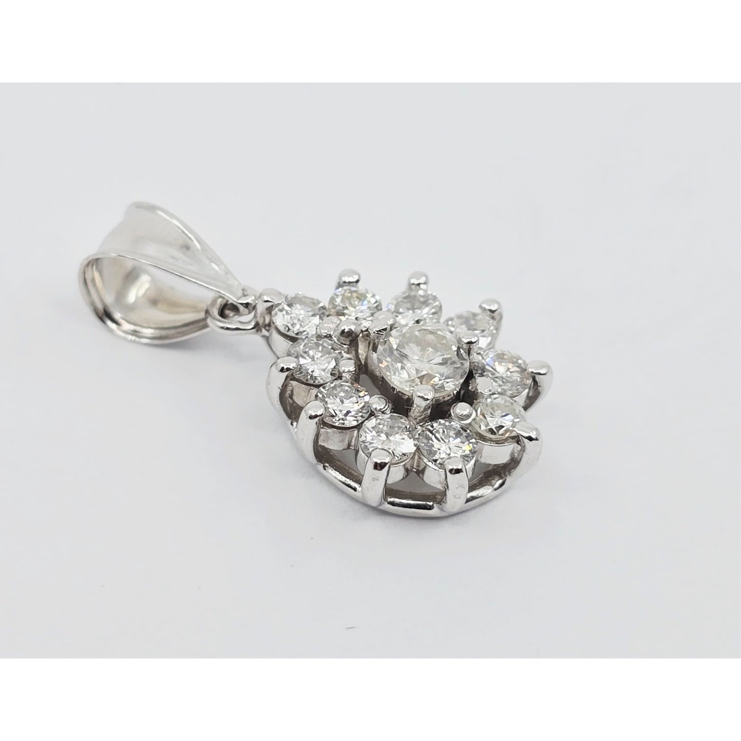 14K White Gold Drop Dangle Diamond Pear Shaped Charm Pendant