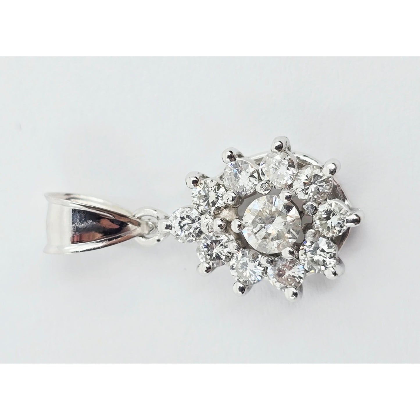 14K White Gold Drop Dangle Diamond Pear Shaped Charm Pendant
