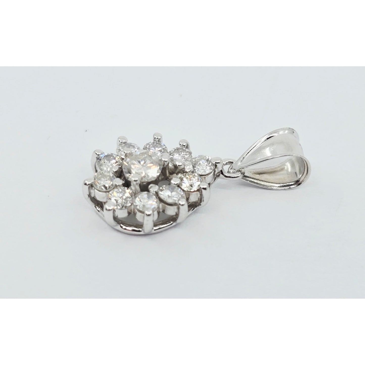 14K White Gold Drop Dangle Diamond Pear Shaped Charm Pendant