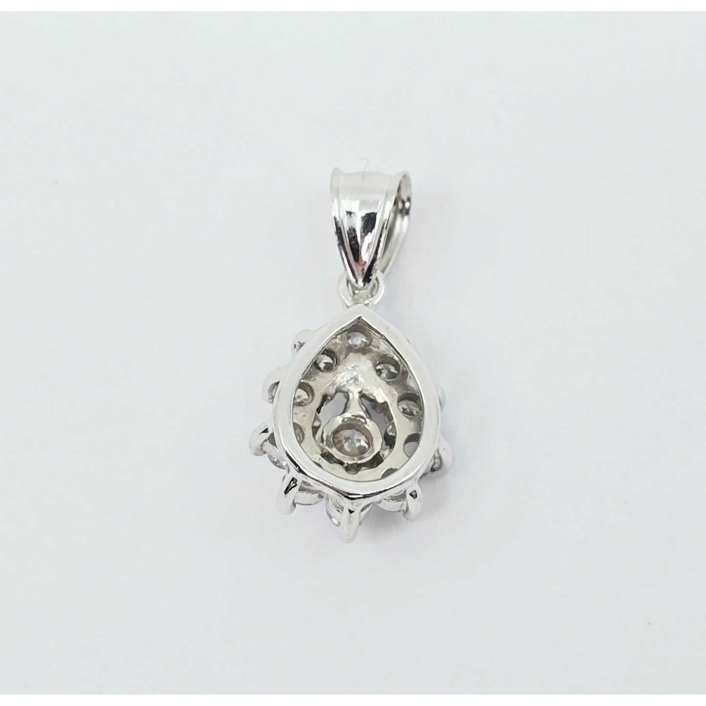 14K White Gold Drop Dangle Diamond Pear Shaped Charm Pendant