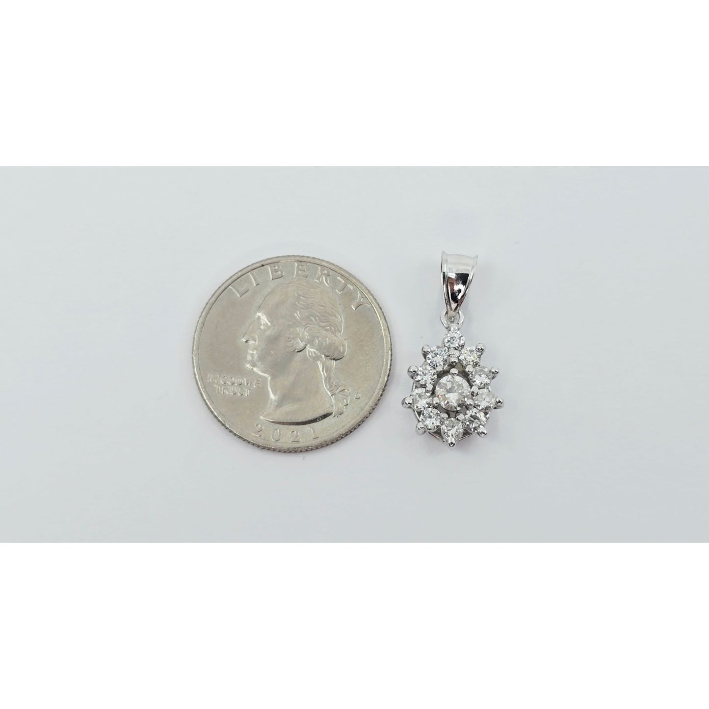 14K White Gold Drop Dangle Diamond Pear Shaped Charm Pendant