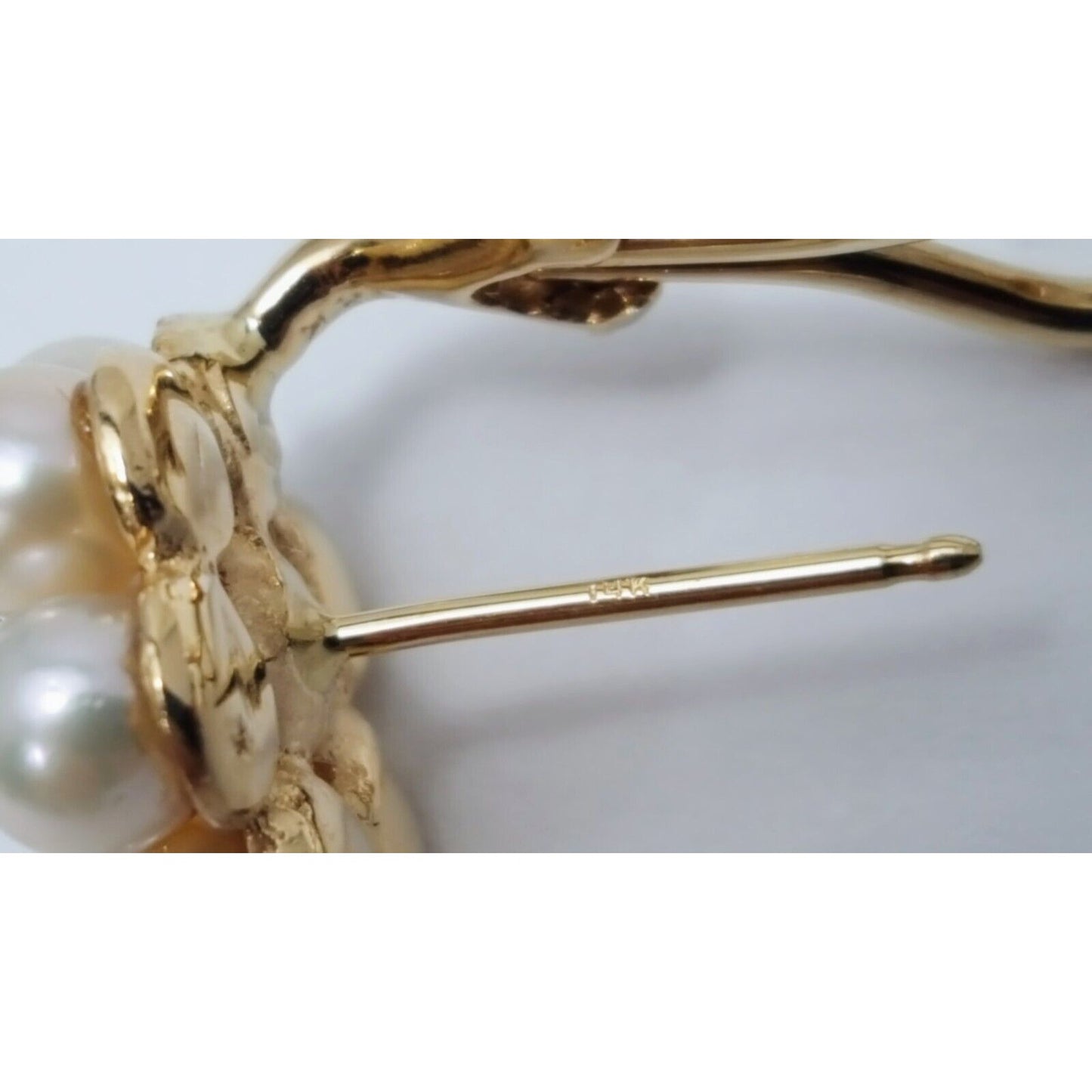 14K Yellow Gold Flower Pearl French Clip Earrings