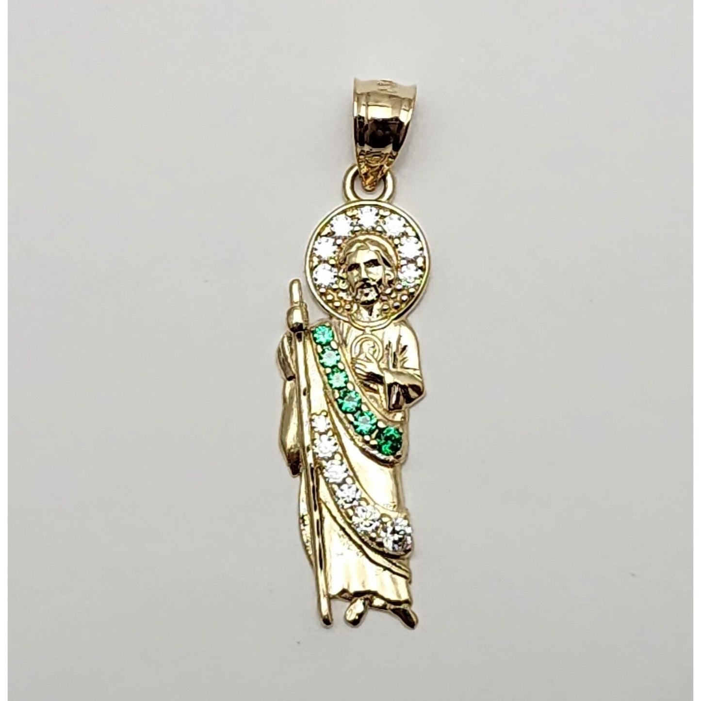 14K Solid Yellow Gold Saint Jude CZ Charm Pendant