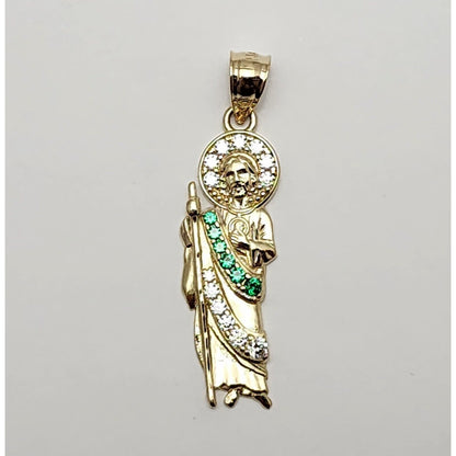 14K Solid Yellow Gold Saint Jude CZ Charm Pendant