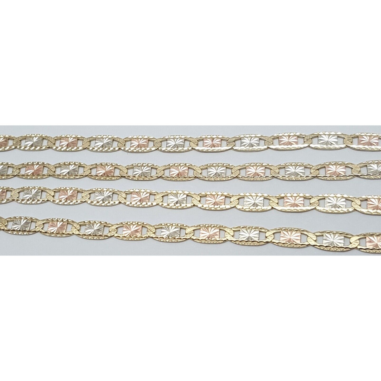 10K Tri Tone Gold Diamond Cut Mariner Link Chain Necklace