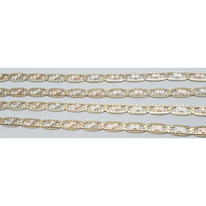 10K Tri Tone Gold Diamond Cut Mariner Link Chain Necklace