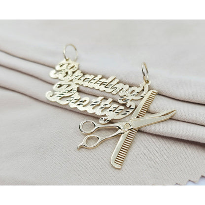 14K Yellow Gold Initial "Braiding Pretty" Cosmetology Hair Stylist Charm Pendant