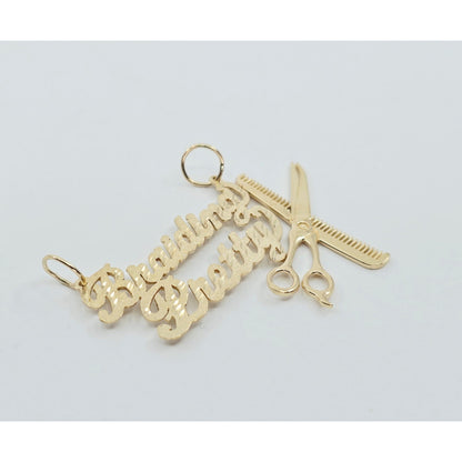 14K Yellow Gold Initial "Braiding Pretty" Cosmetology Hair Stylist Charm Pendant