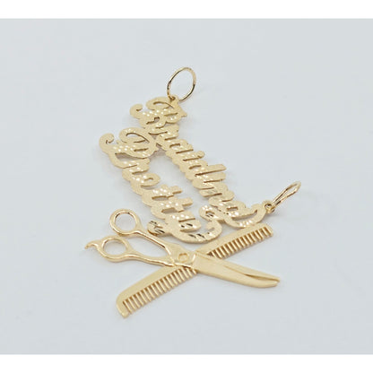 14K Yellow Gold Initial "Braiding Pretty" Cosmetology Hair Stylist Charm Pendant