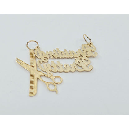 14K Yellow Gold Initial "Braiding Pretty" Cosmetology Hair Stylist Charm Pendant