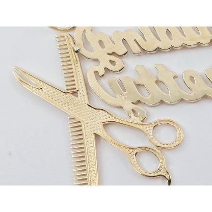 14K Yellow Gold Initial "Braiding Pretty" Cosmetology Hair Stylist Charm Pendant