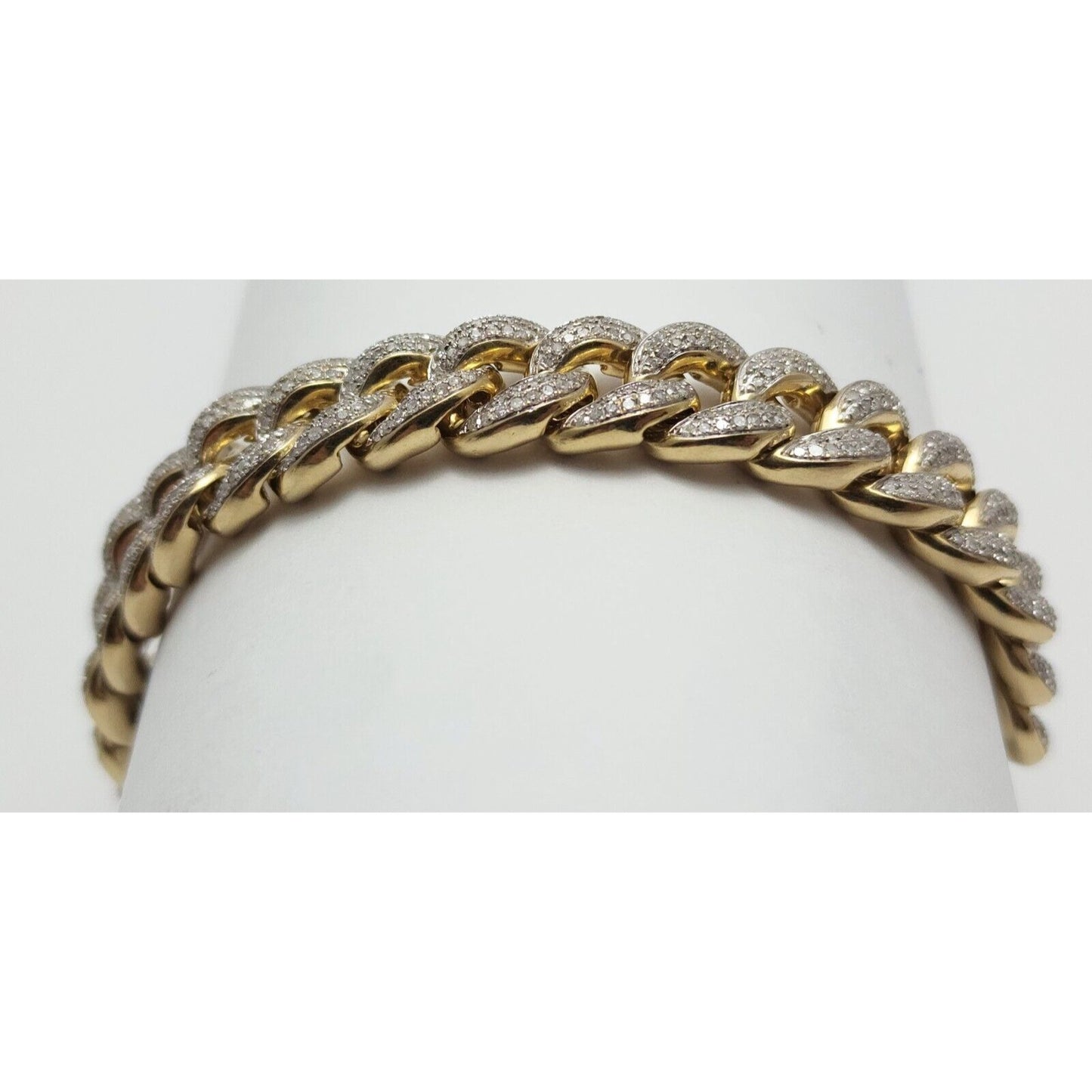 14K Solid Multi Tone Gold Diamond Cuban Link Bracelet