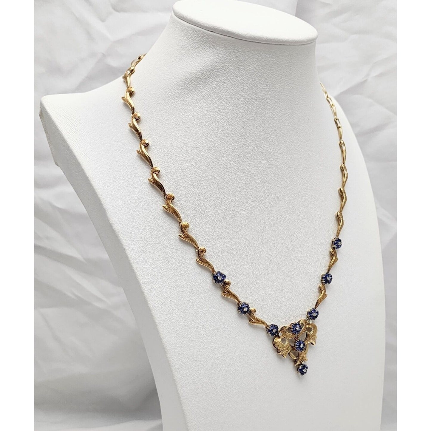 18K Yellow Gold Diamond & Sapphire Choker Chain Necklace