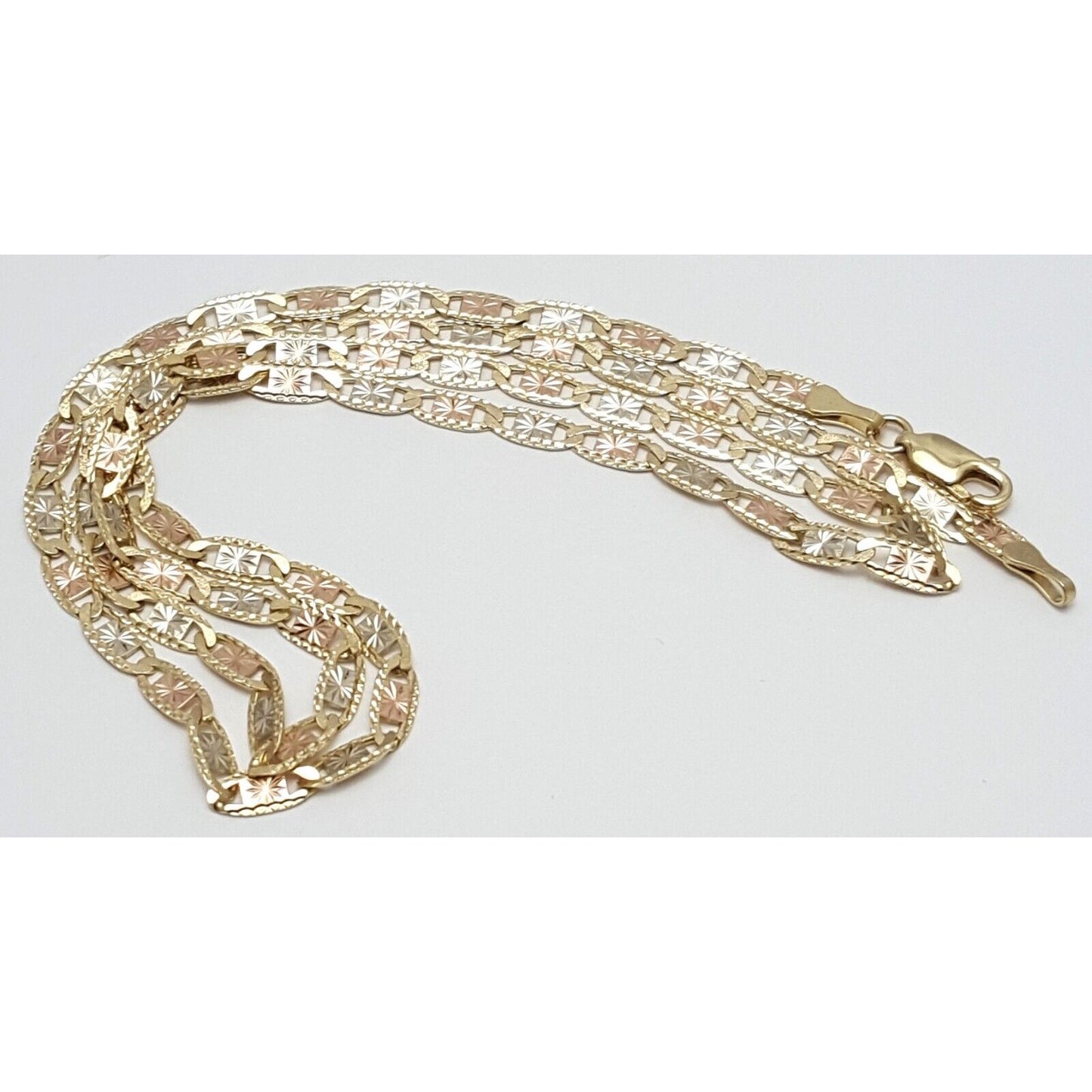 10K Tri Tone Gold Diamond Cut Mariner Link Chain Necklace