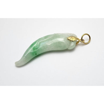 14K Yellow Gold Green Jadeite Jade Carved Chili Pepper Charm Pendant