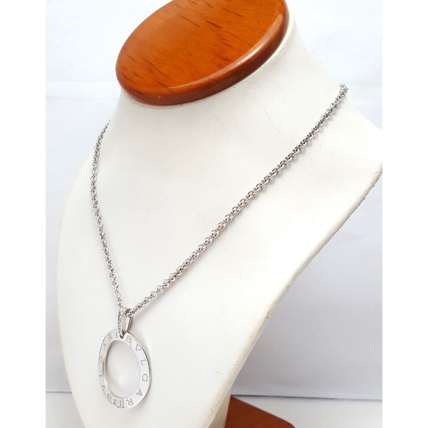 Bvlgari Bulgari 18K White Gold Round Diamond Circle Pendant & Chain Necklace