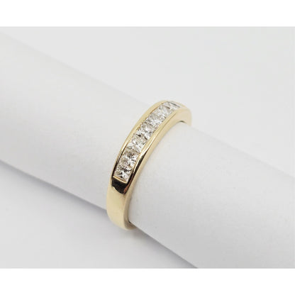 14K Yellow Gold Single Row 8 Princess Cut Diamond Wedding Ring