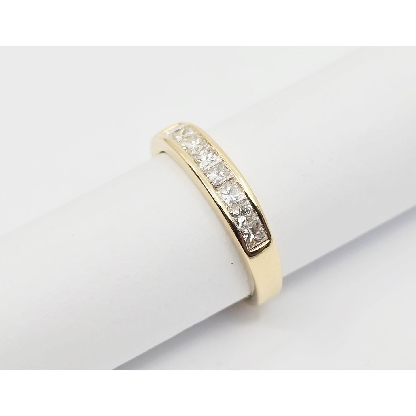 14K Yellow Gold Single Row 8 Princess Cut Diamond Wedding Ring