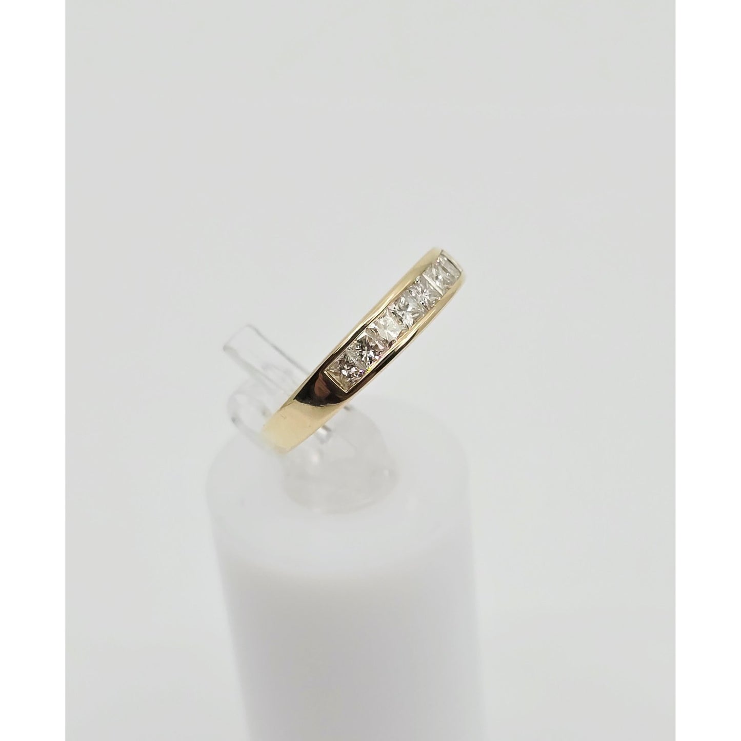 14K Yellow Gold Single Row 8 Princess Cut Diamond Wedding Ring