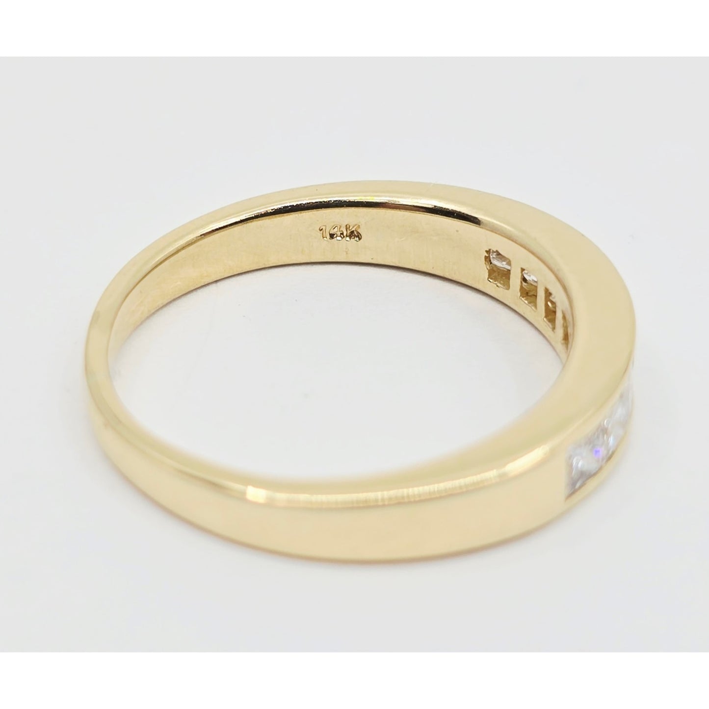 14K Yellow Gold Single Row 8 Princess Cut Diamond Wedding Ring