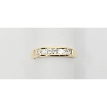 14K Yellow Gold Single Row 8 Princess Cut Diamond Wedding Ring