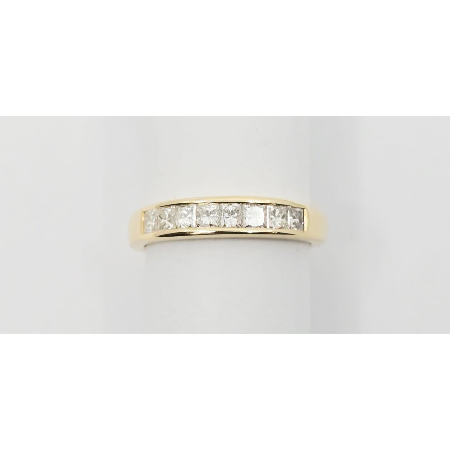 14K Yellow Gold Single Row 8 Princess Cut Diamond Wedding Ring