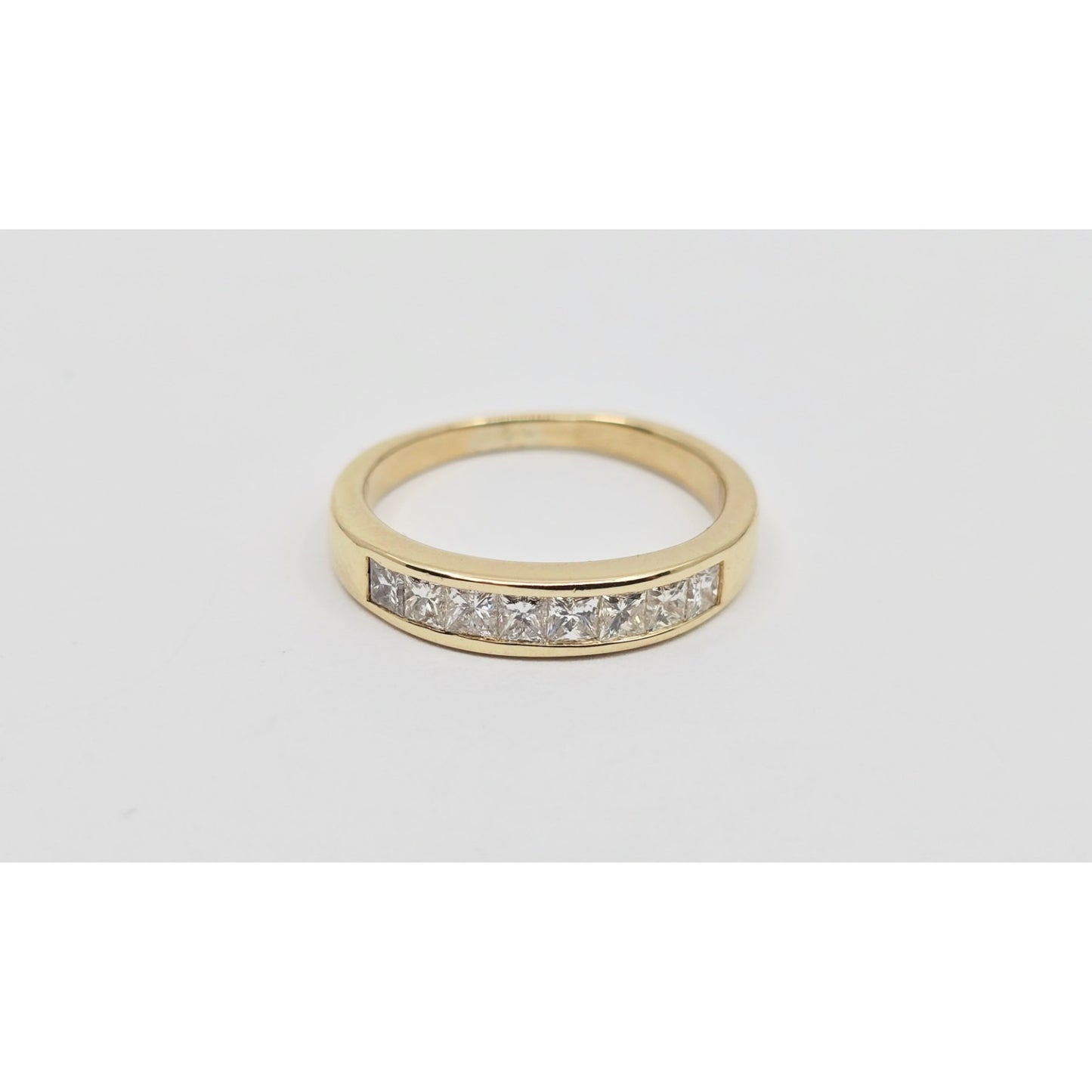 14K Yellow Gold Single Row 8 Princess Cut Diamond Wedding Ring