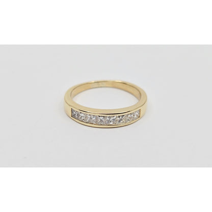 14K Yellow Gold Single Row 8 Princess Cut Diamond Wedding Ring