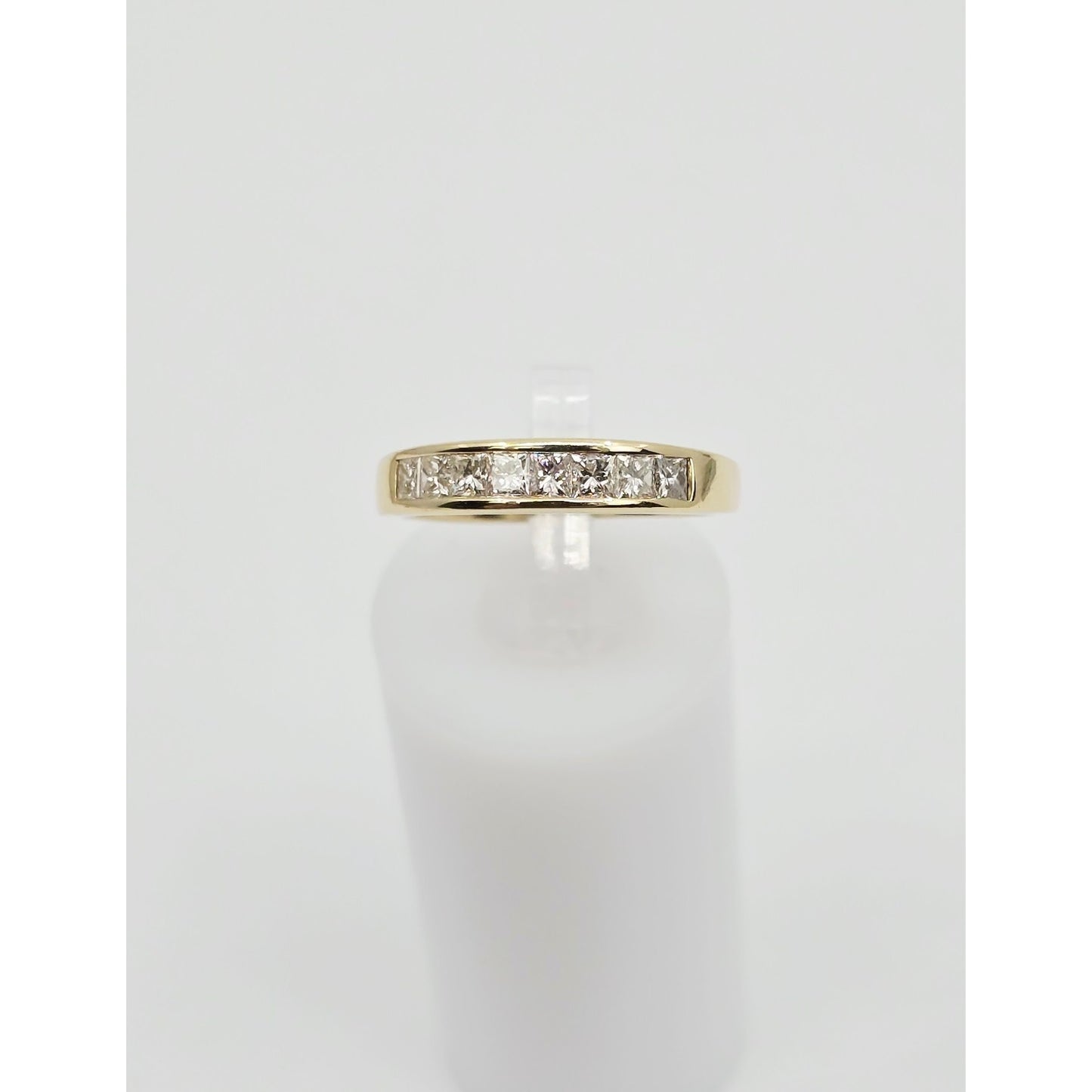 14K Yellow Gold Single Row 8 Princess Cut Diamond Wedding Ring