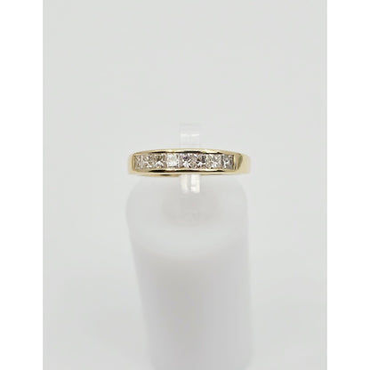 14K Yellow Gold Single Row 8 Princess Cut Diamond Wedding Ring