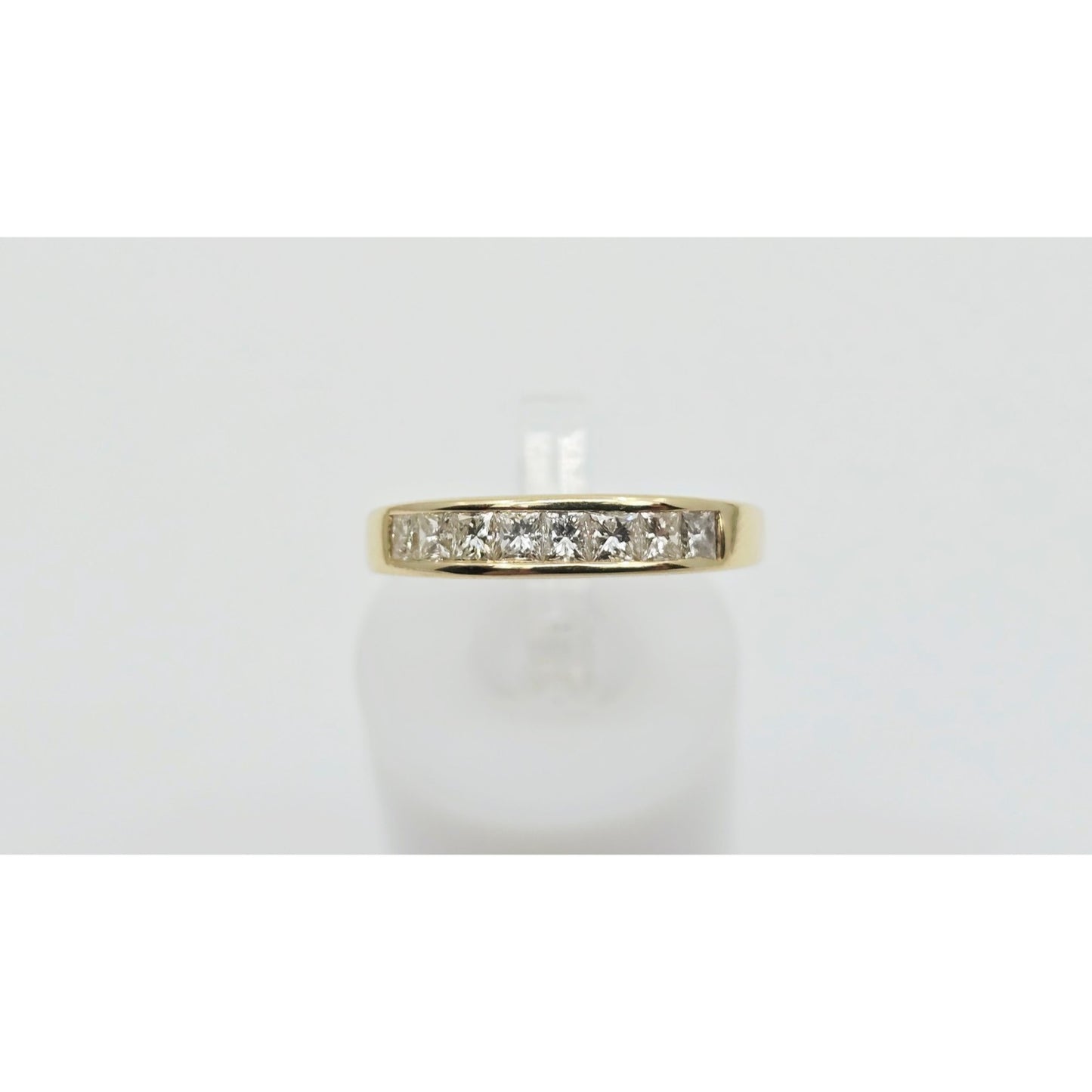 14K Yellow Gold Single Row 8 Princess Cut Diamond Wedding Ring