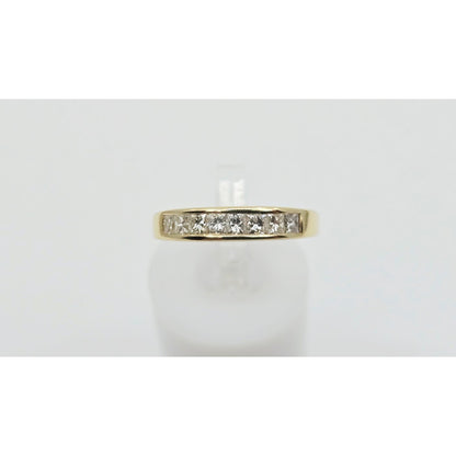 14K Yellow Gold Single Row 8 Princess Cut Diamond Wedding Ring