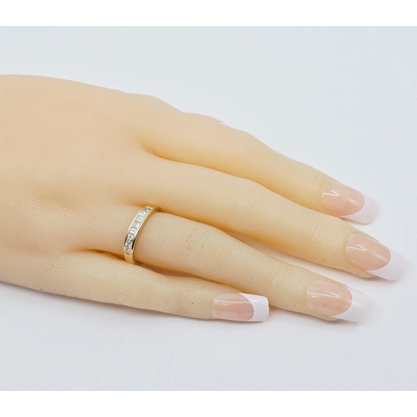 14K Yellow Gold Single Row 8 Princess Cut Diamond Wedding Ring