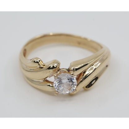 14K Yellow Gold Round Cut CZ Swirling Bypass Ring