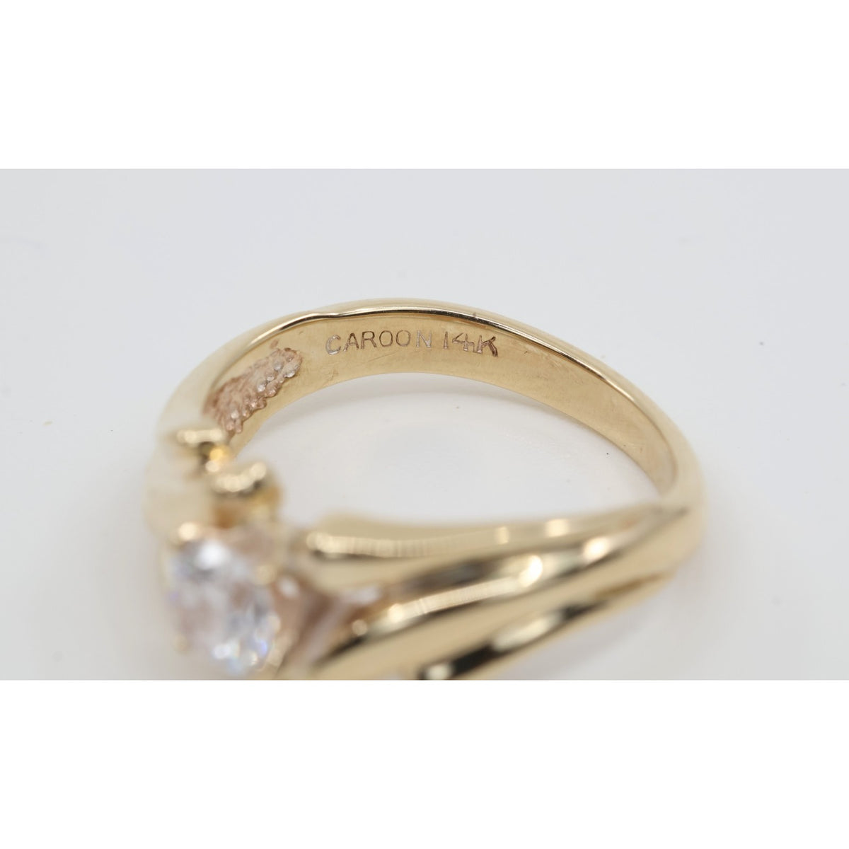 14K Yellow Gold Round Cut CZ Swirling Bypass Ring