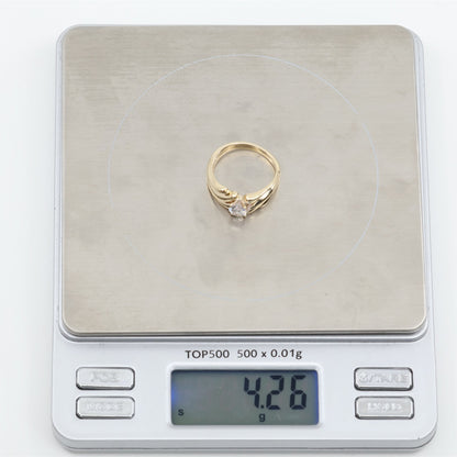 14K Yellow Gold Round Cut CZ Swirling Bypass Ring
