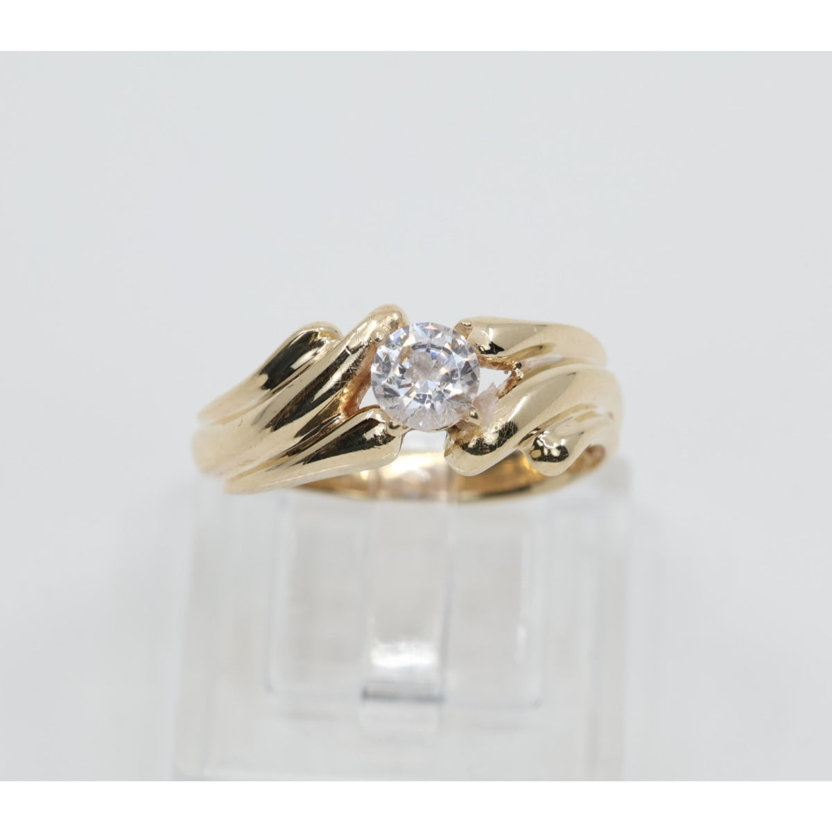 14K Yellow Gold Round Cut CZ Swirling Bypass Ring
