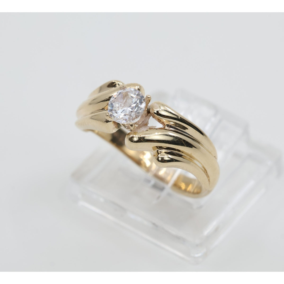 14K Yellow Gold Round Cut CZ Swirling Bypass Ring