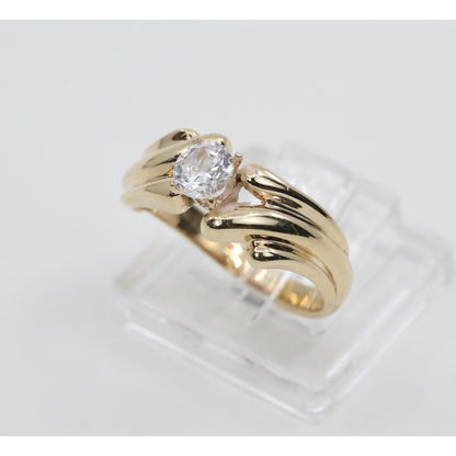 14K Yellow Gold Round Cut CZ Swirling Bypass Ring