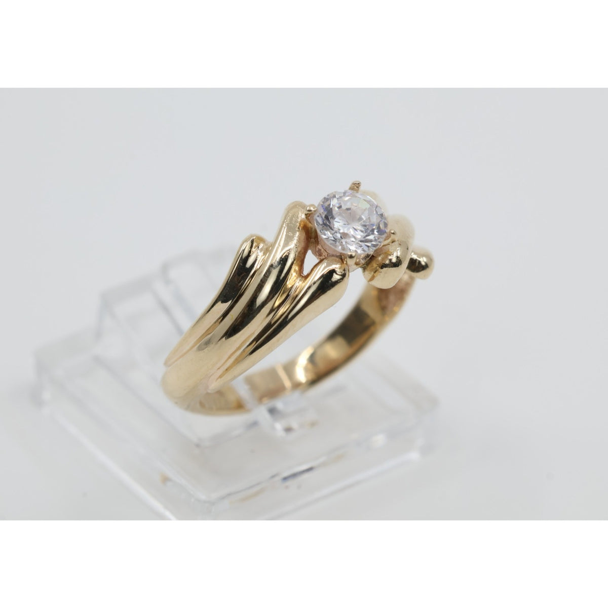 14K Yellow Gold Round Cut CZ Swirling Bypass Ring