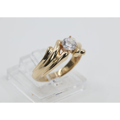 14K Yellow Gold Round Cut CZ Swirling Bypass Ring