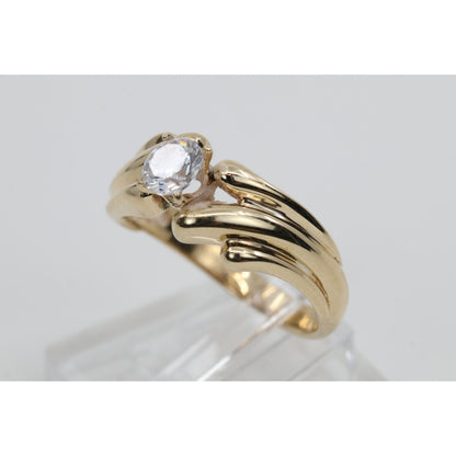 14K Yellow Gold Round Cut CZ Swirling Bypass Ring