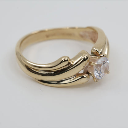 14K Yellow Gold Round Cut CZ Swirling Bypass Ring