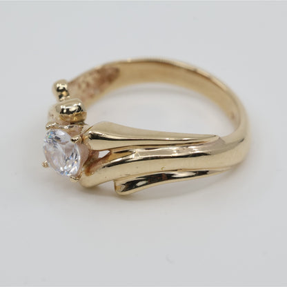 14K Yellow Gold Round Cut CZ Swirling Bypass Ring