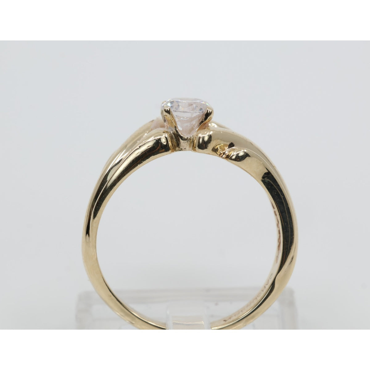 14K Yellow Gold Round Cut CZ Swirling Bypass Ring