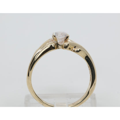 14K Yellow Gold Round Cut CZ Swirling Bypass Ring