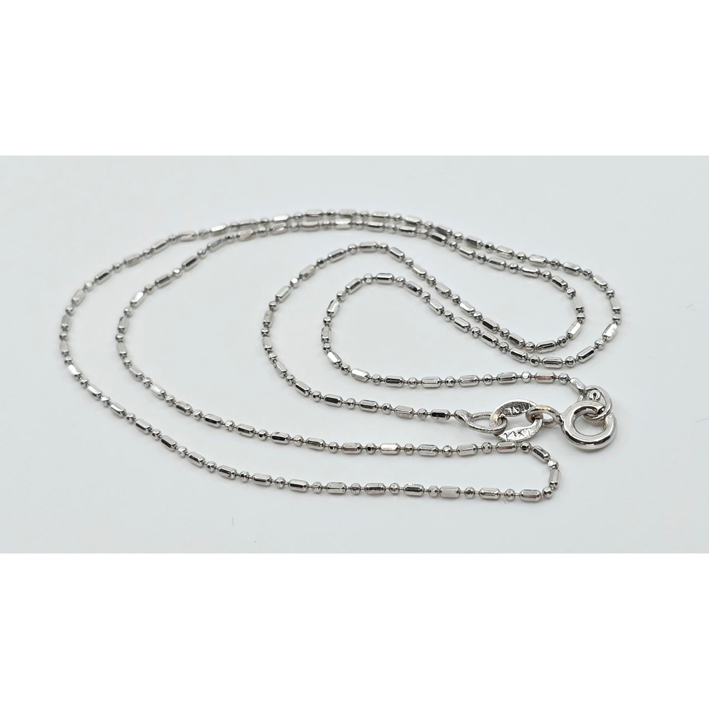 14K White Gold Bead Ball Bar Link Chain Necklace